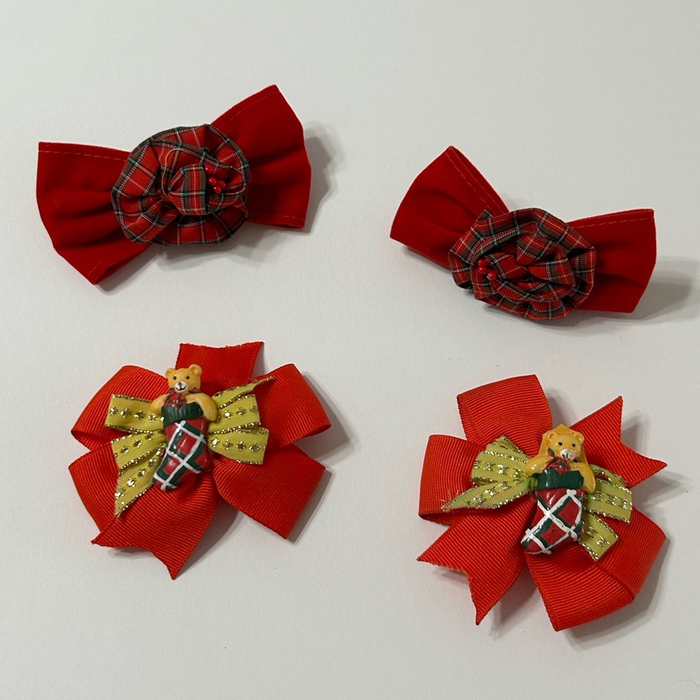 Vintage Christmas Teddy Bear Hair Clip Set of 4 for Girls